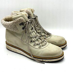 Aspen Nomad Womens Winter Boots Faux Leather Sherpa Lined Lace Up Hiking Beige